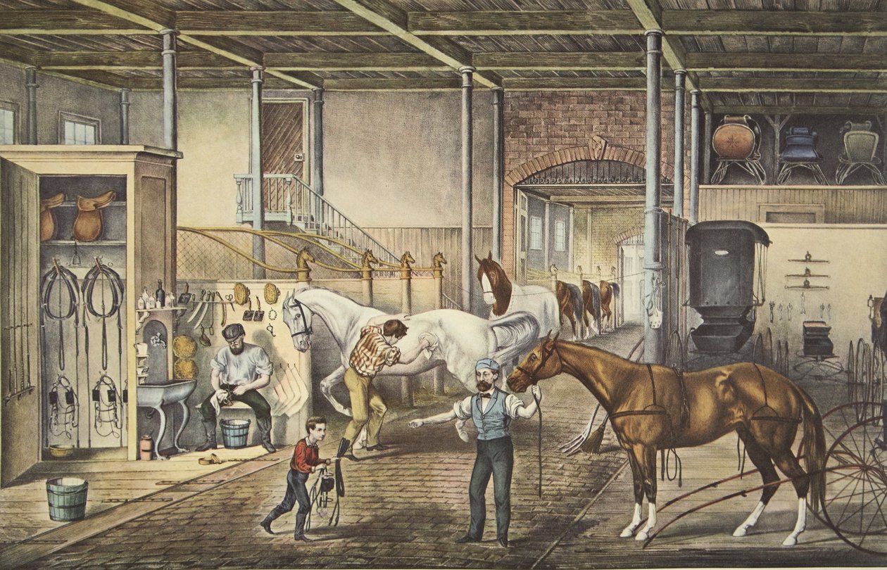 自宅でのひび割れ、モデル安定、パブ。 1868年、キュリアーとアイブス 作： アメリカの学校
