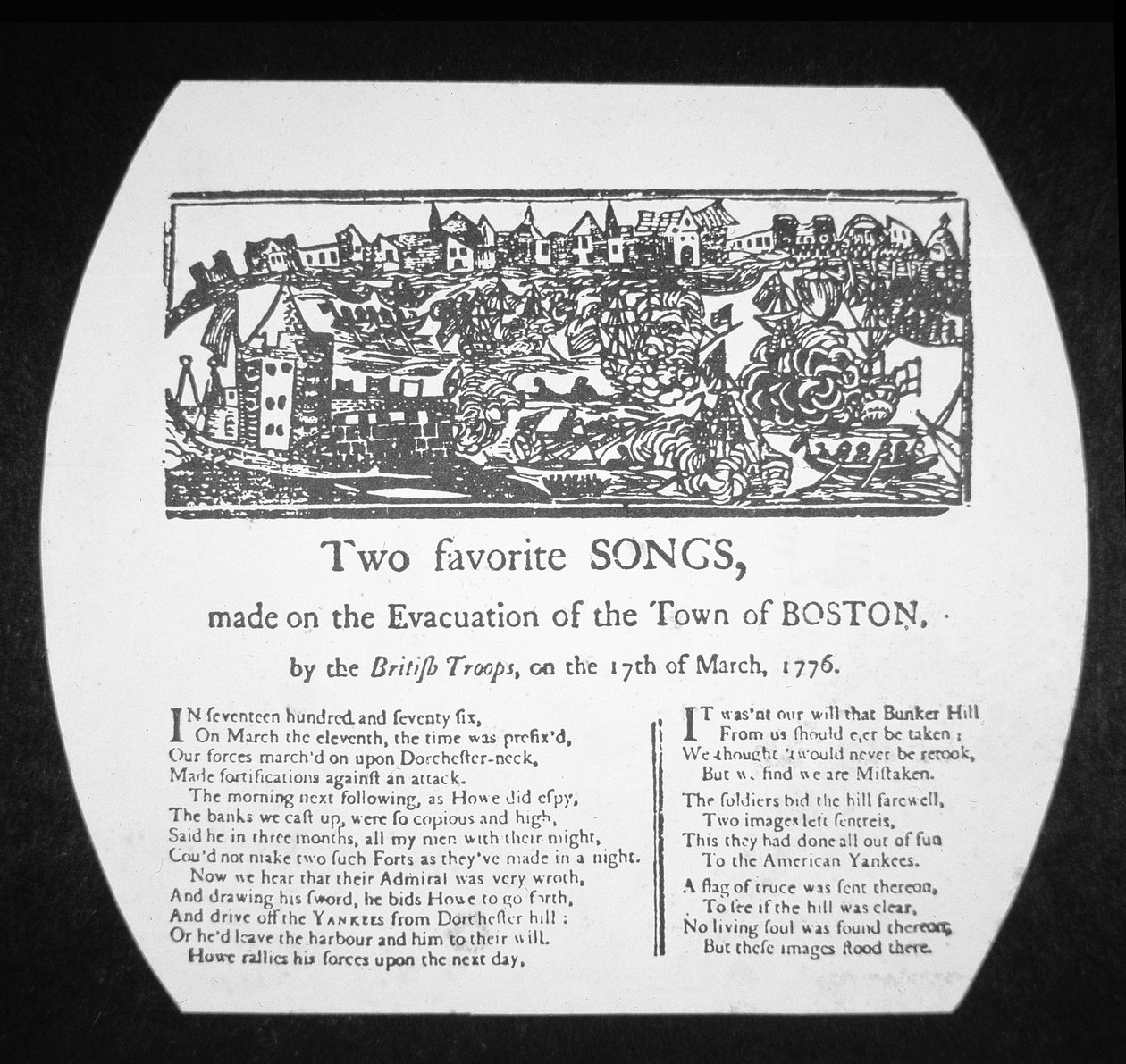 1776年3月17日、イギリス軍によるボストンの避難の際に作られた2つの愛唱歌（彫刻作品 作： アメリカの学校