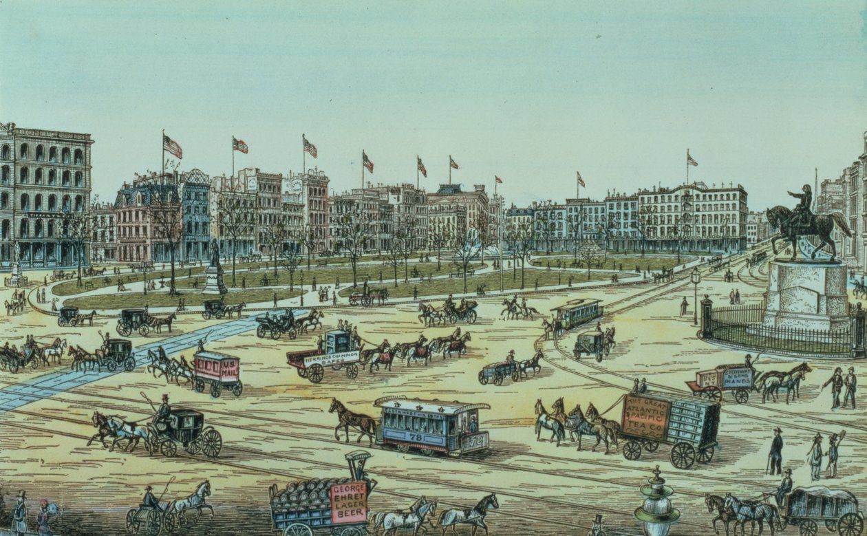 Union Square and Fourteenth Street to Seventeenth Street、from the series of 48 Views of New York and Environs、pub。チャールズ・マグナス 作： アメリカの学校