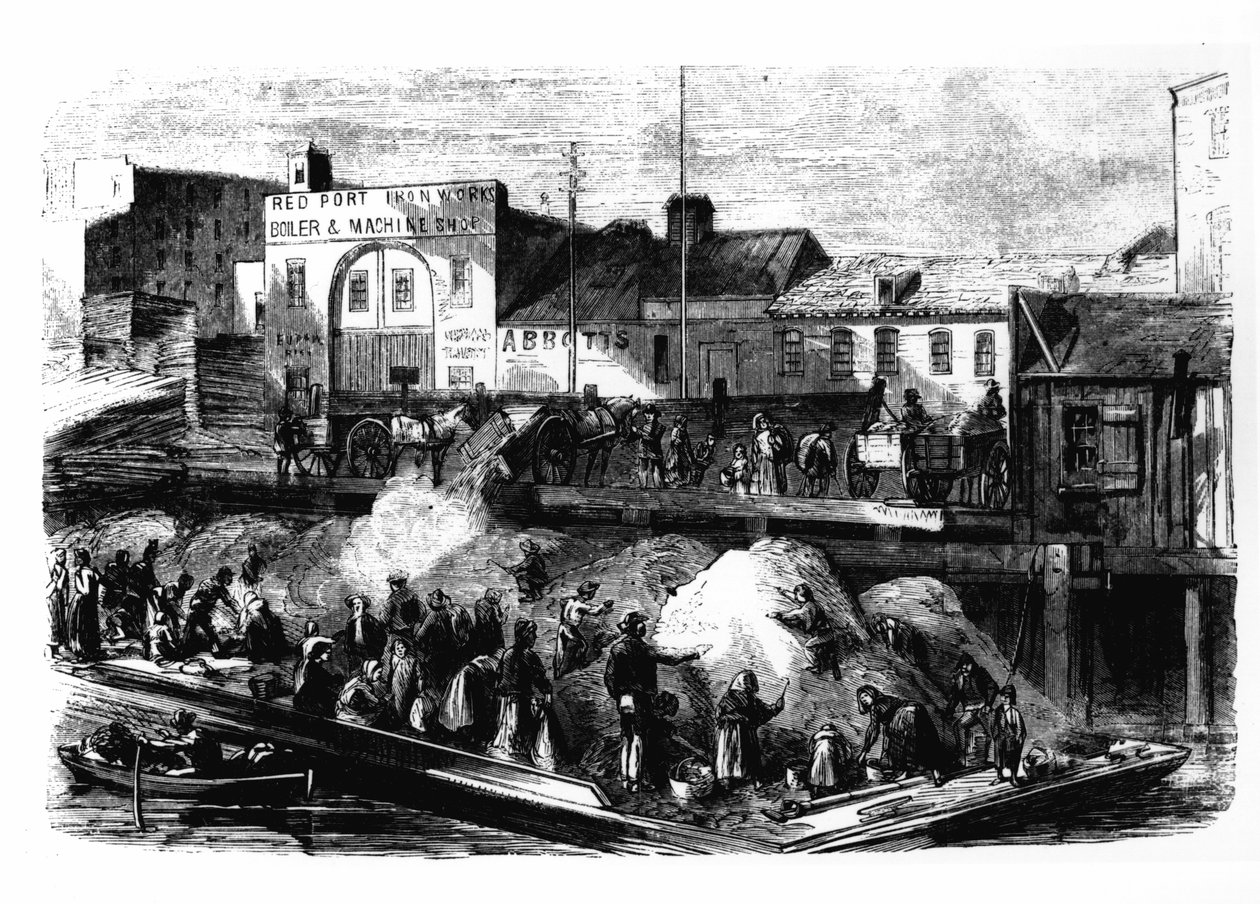 1870年頃、ニューヨークのビーチストリートのゴミ捨て場から販売業者がボロを選んで販売する 作： アメリカの学校
