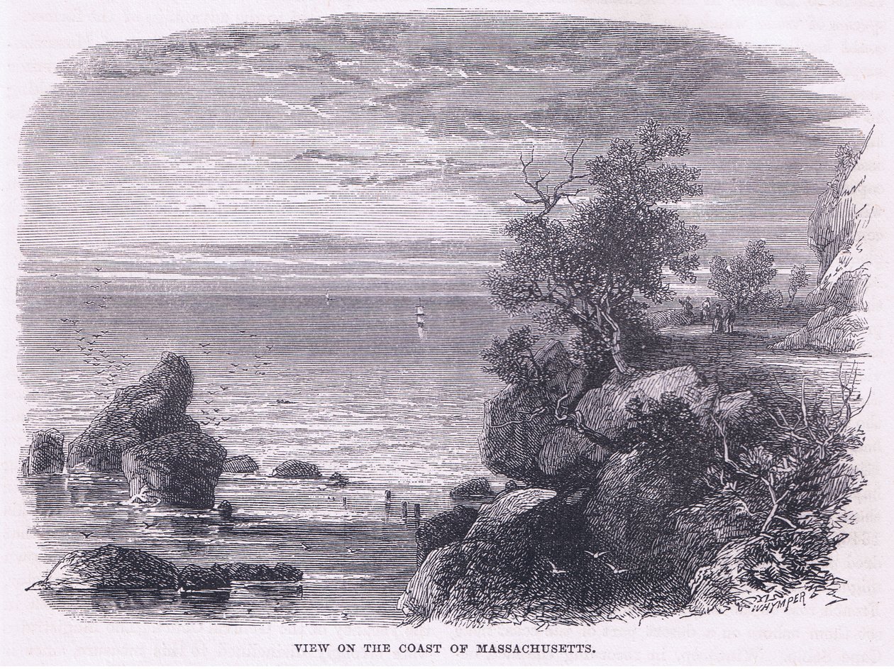 1644年に描かれたマサチューセッツ州の海岸の風景（Cassell