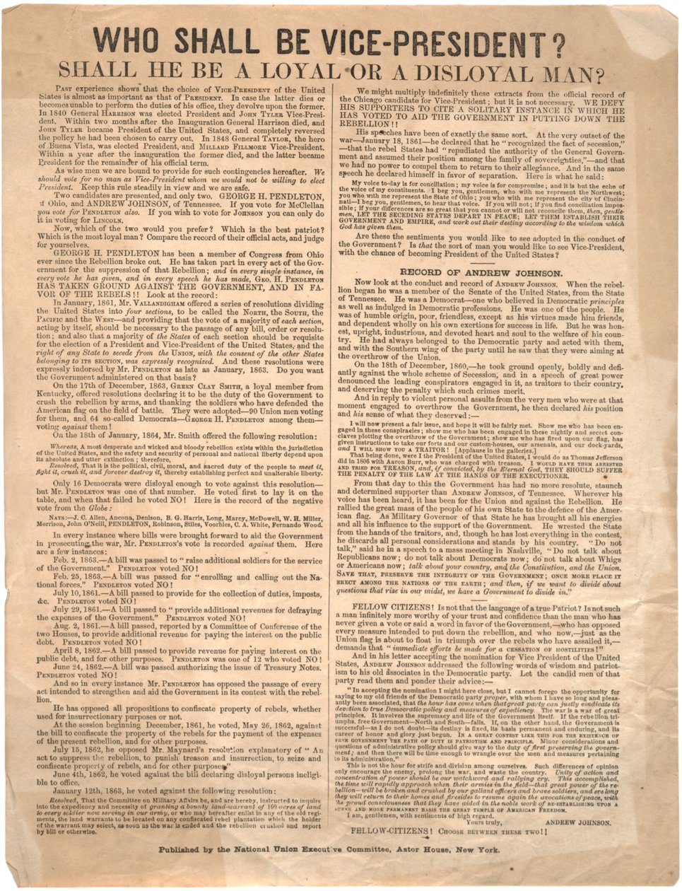 誰が副大統領になりますか？ジョージペンドルトン対アンドリュージョンソン（1864選挙）、1864 作： アメリカの学校