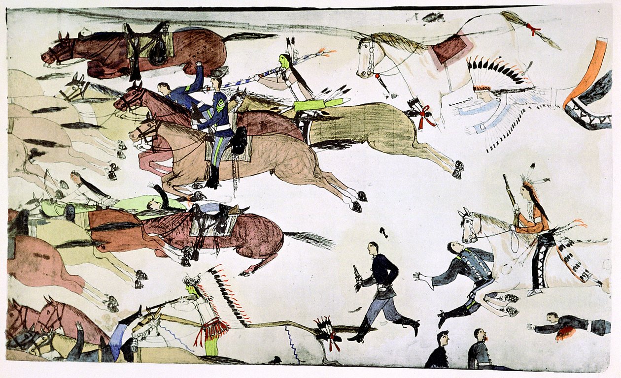 リトルビッグホーンの戦い、米国モンタナ州、1876年6月25〜26日、c1900 作： アモスバッドハートバッファロー