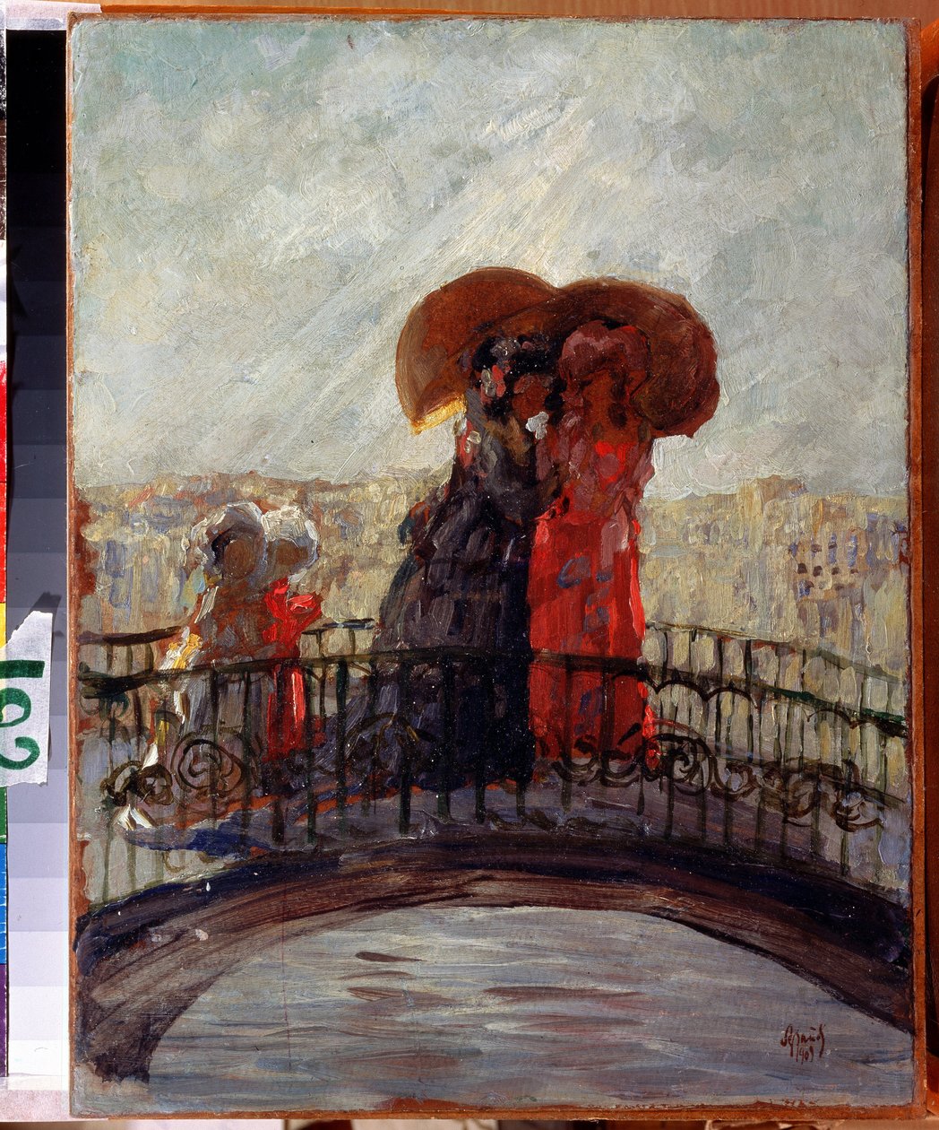 雨の中（雨の中）。 アナトリー・アファナシエビッチ・アラポフ (1876-1949) の絵画。 キャンバスに油彩、36 x 28 cm 作： アナトリー・アファナシエビッチ・アラポフ
