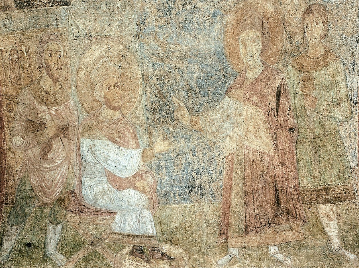 皇帝ディオクレティアヌスの前の聖ジョージ 作： 古代ロシアのフレスコ画