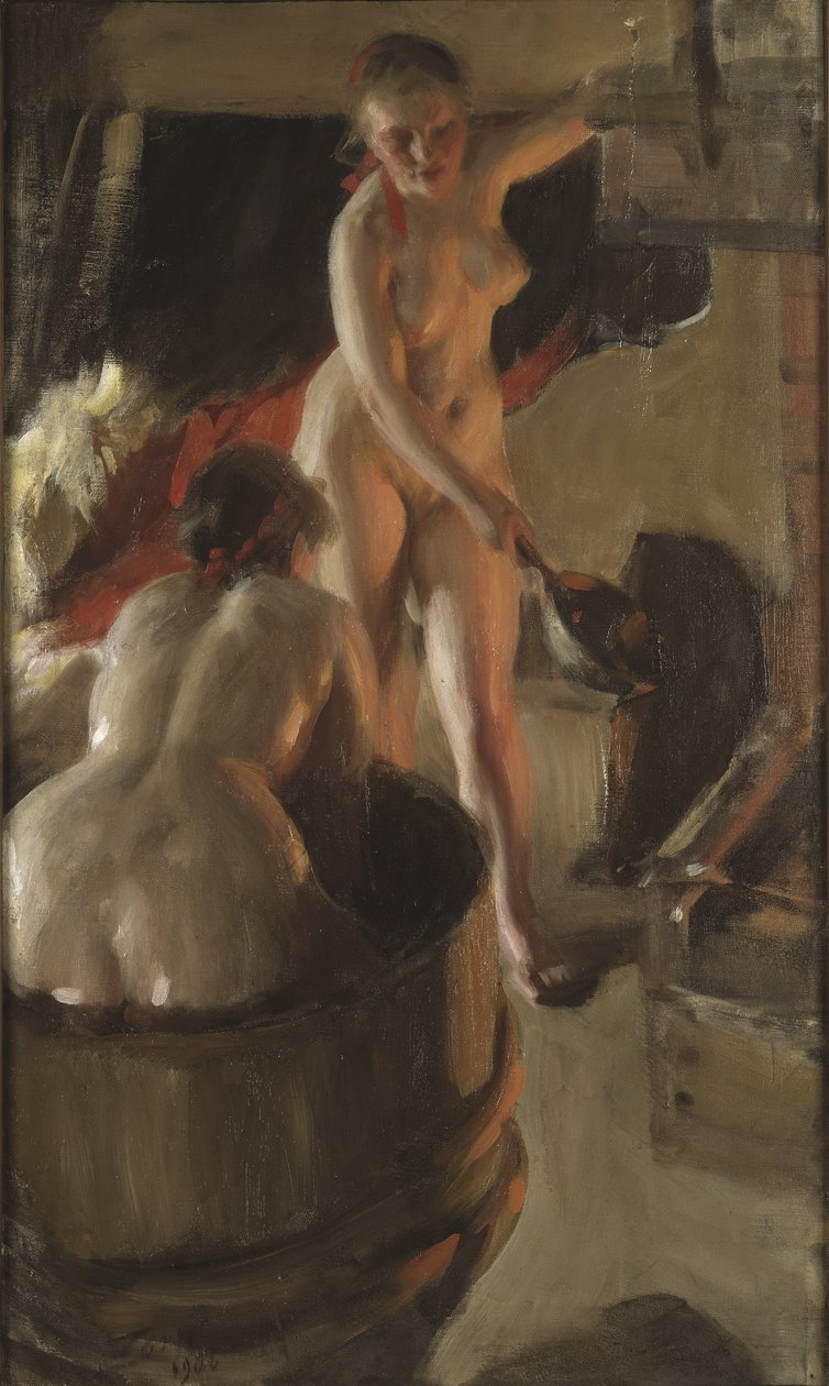 Filles de Dalecarlie prenant un bain - ダーラナの少女たちがお風呂に入っている様子」、Zorn, Anders Leonard (1860-1920)作。油彩・キャンバス 作： レナード・ゾルンは違う