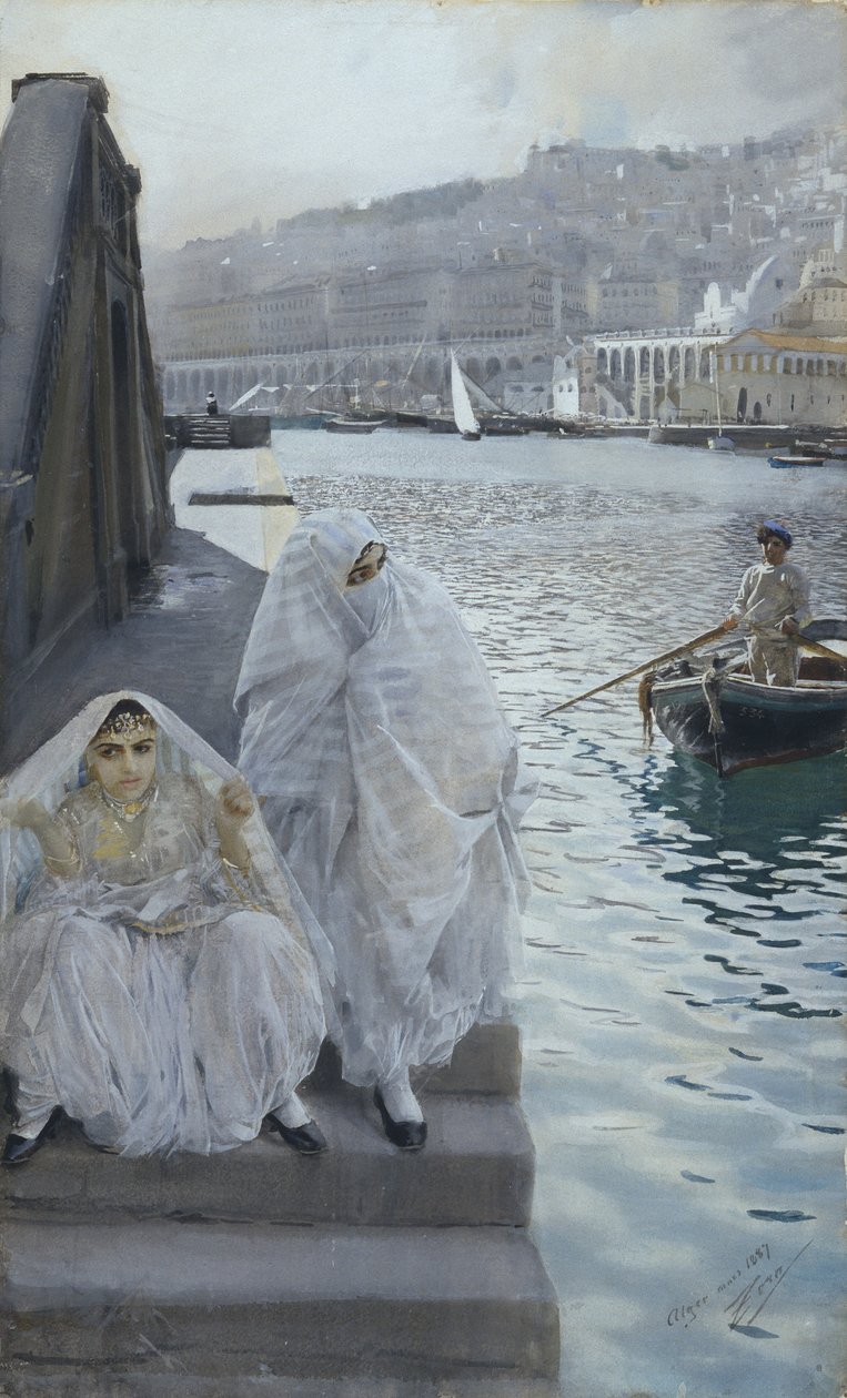 アルジェの港から par Zorn, Anders Leonard (1860-1920).紙に水彩画、サイズ：67x41 作： レナード・ゾルンは違う