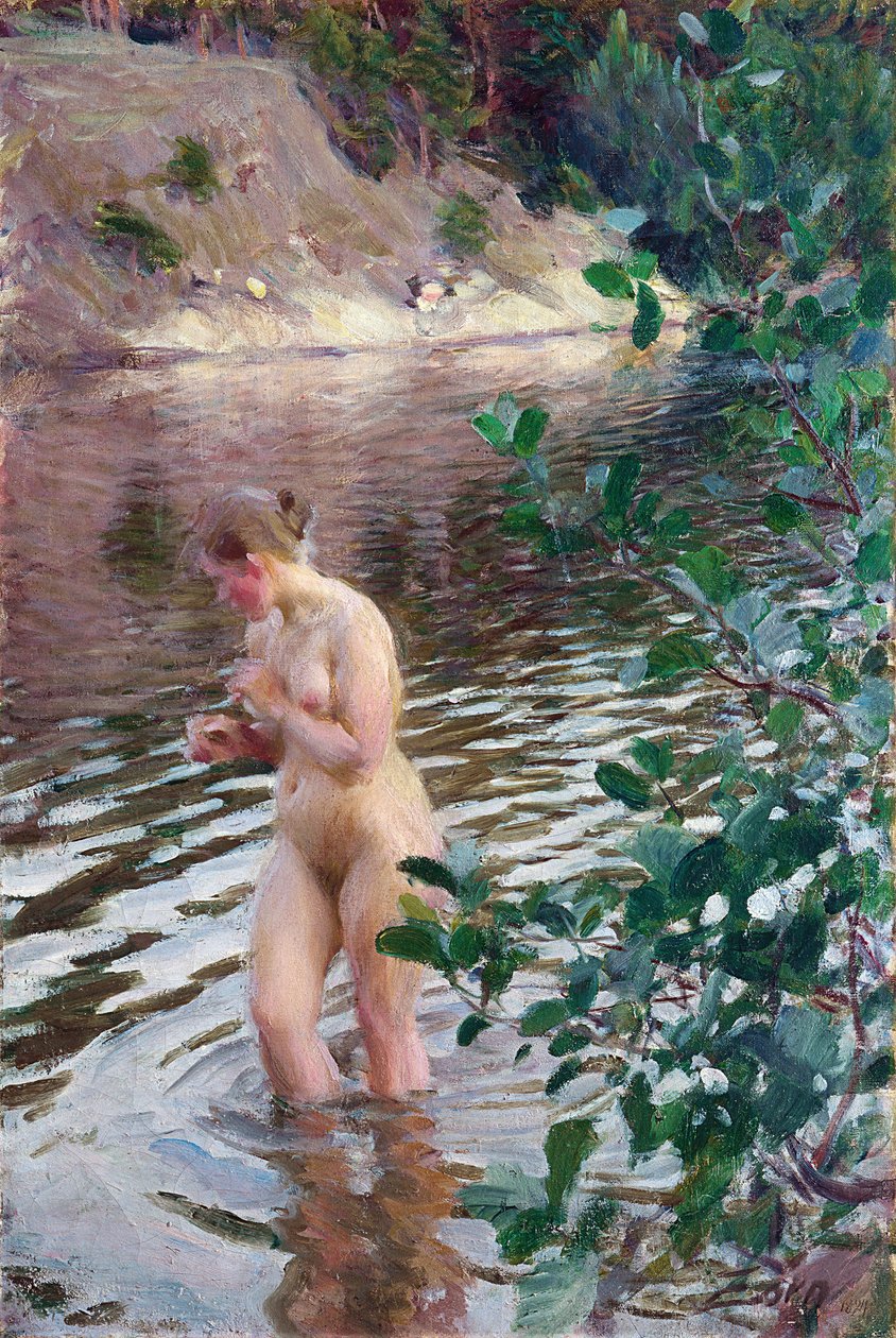 冷たい流れ』 アンダース・レオナルド（1860-1920）の作品。キャンバスに油彩、サイズ：98x66 作： レナード・ゾルンは違う
