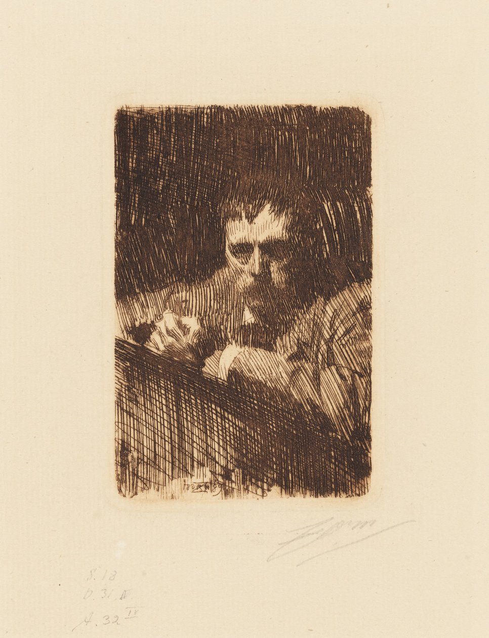 版画家。自画像 作： アンダース・ゾーン