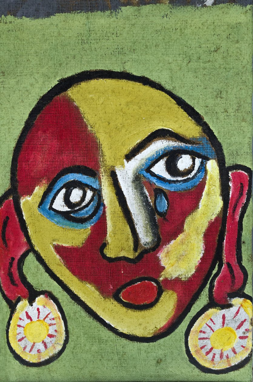 OUTRAGETEARFUL FACE》2012年（ジュートキャンバスにアクリル、木枠に張った作品） 作： 