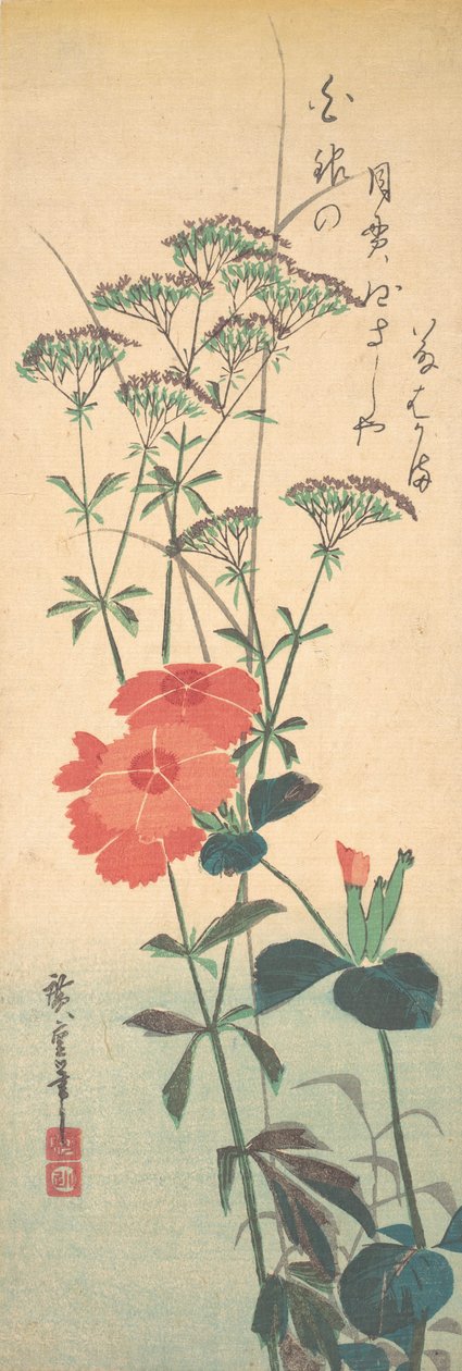 見事なピンクとチャイニーズ キンギョソウ、カリフォルニア州。 1836年頃。 1836年。 作： 安藤広重