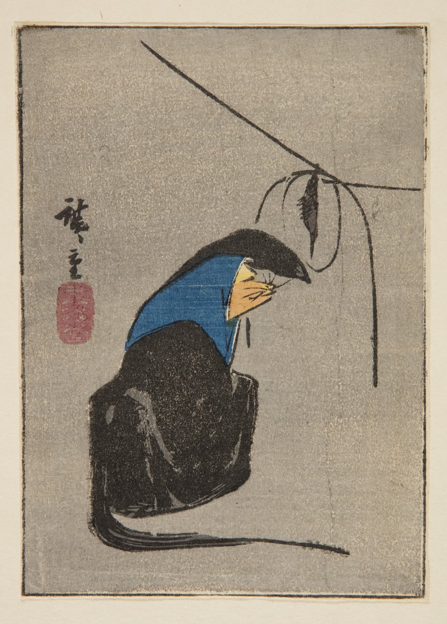 つりぎつねのきつね、はりまぜシートからのカット（カラー木版画 作： 安藤または歌川広重