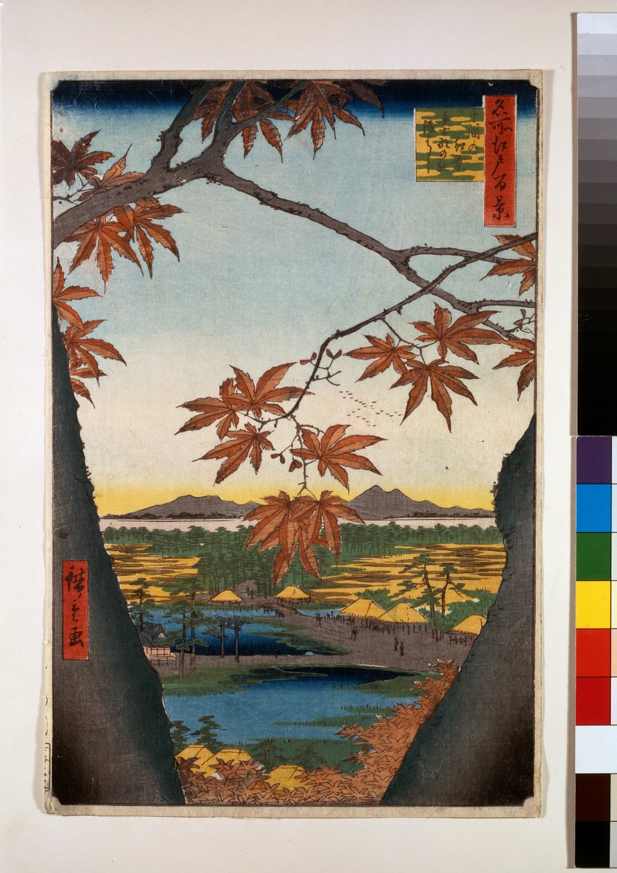 ママのもみじ、手児奈神社、連結橋 作： 安藤または歌川広重