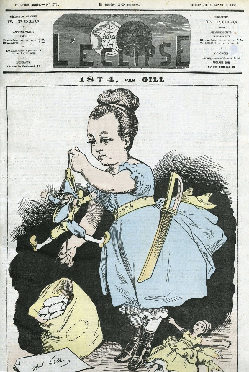 1874年：パペットを操る女性。1月4日付ギル社「L