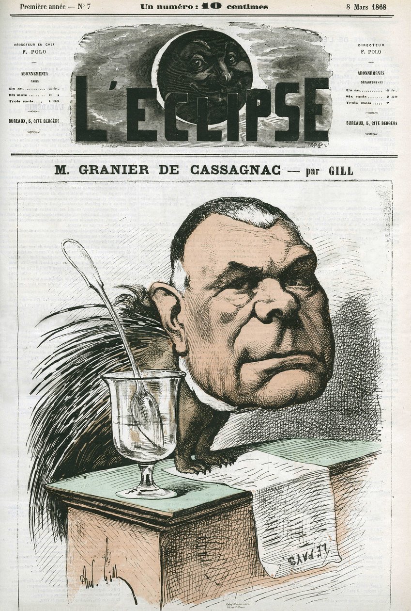 Adolphe de Granier de Cassagnac (1808-1880) フランスのジャーナリスト、政治家。3月8日付ジルの「日蝕」の表紙 作： アンドリュー・ギル