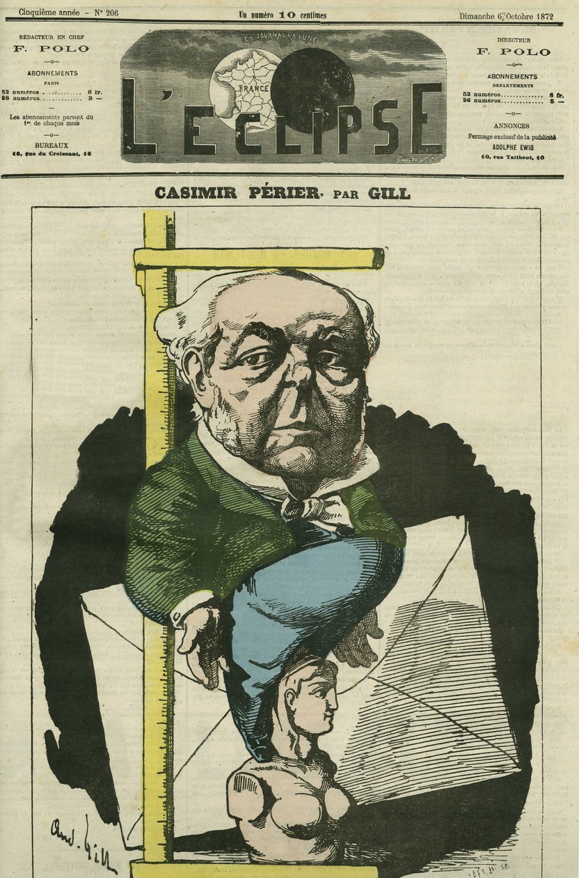 Auguste Casimir Perier (1811-1876), フランスの政治家。10月6日付ジルの「日蝕」での表紙 作： アンドリュー・ギル