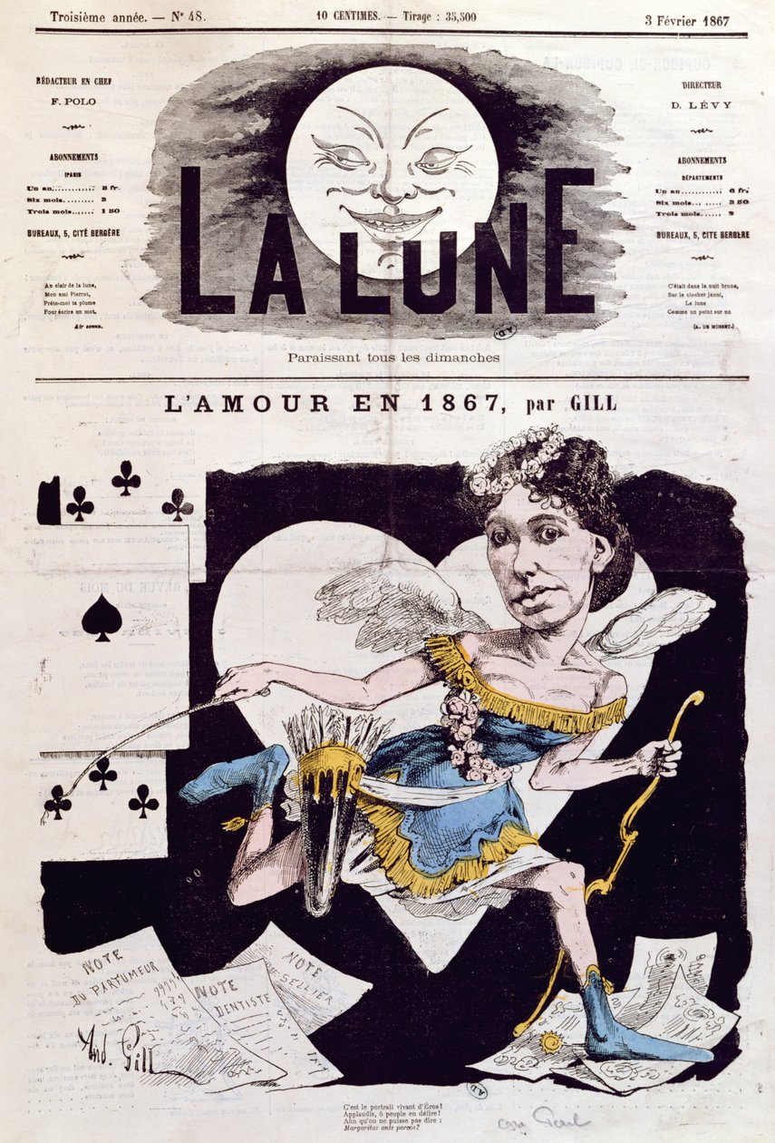 1867年2月3日の「ラルーン」からのコーラパールの似顔絵（1842-c.1886） 作： アンドリュー・ギル