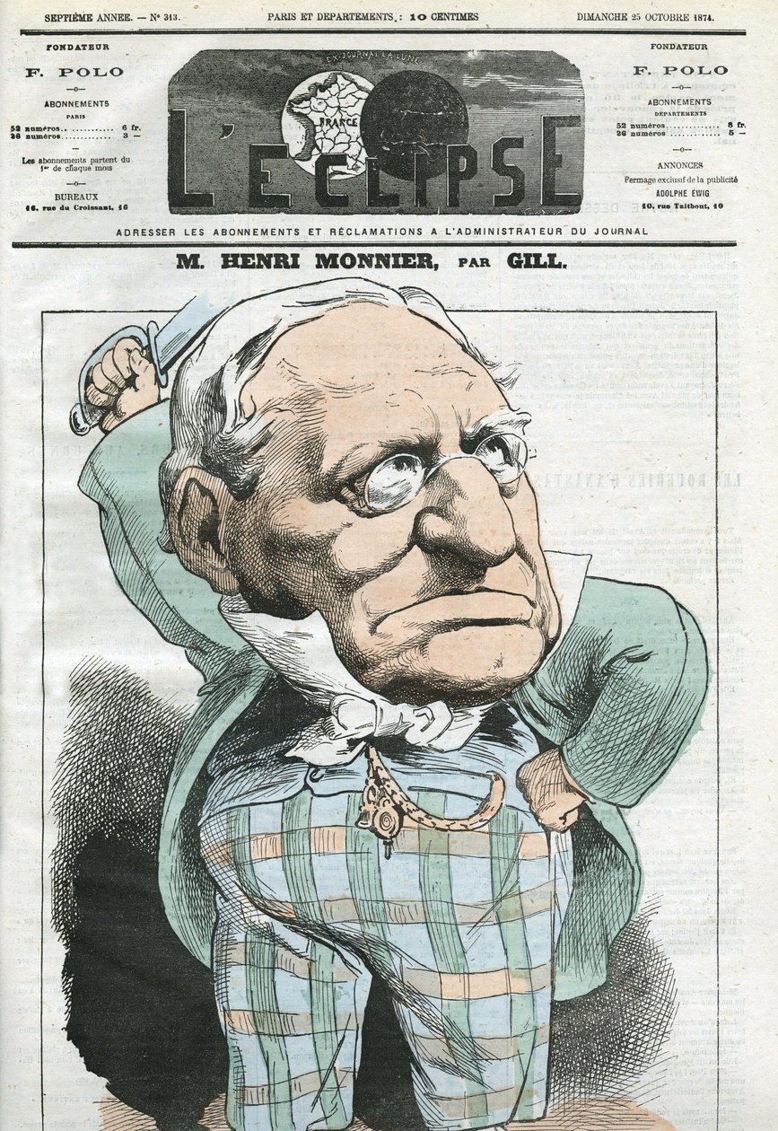 フランスの劇作家、漫画家、俳優であるアンリ・モニエ（Henri Monnier, 1799-1877）の漫画。10月25日付ギル社「日食」の表紙 作： アンドリュー・ギル