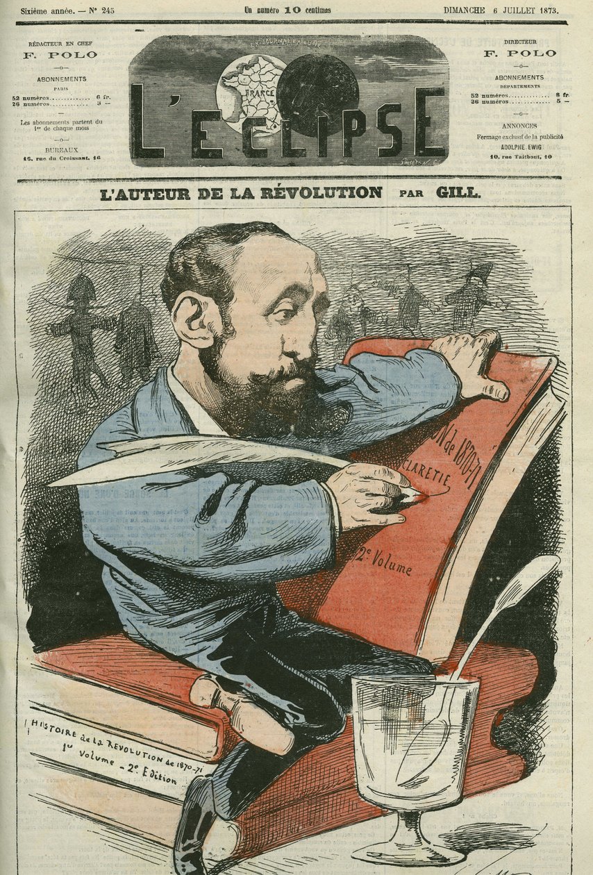 フランスの小説家、劇作家、評論家であるジュール・クラレ（1840-1913）の漫画。7月6日付「日食」（ギル社）表紙 作： アンドリュー・ギル