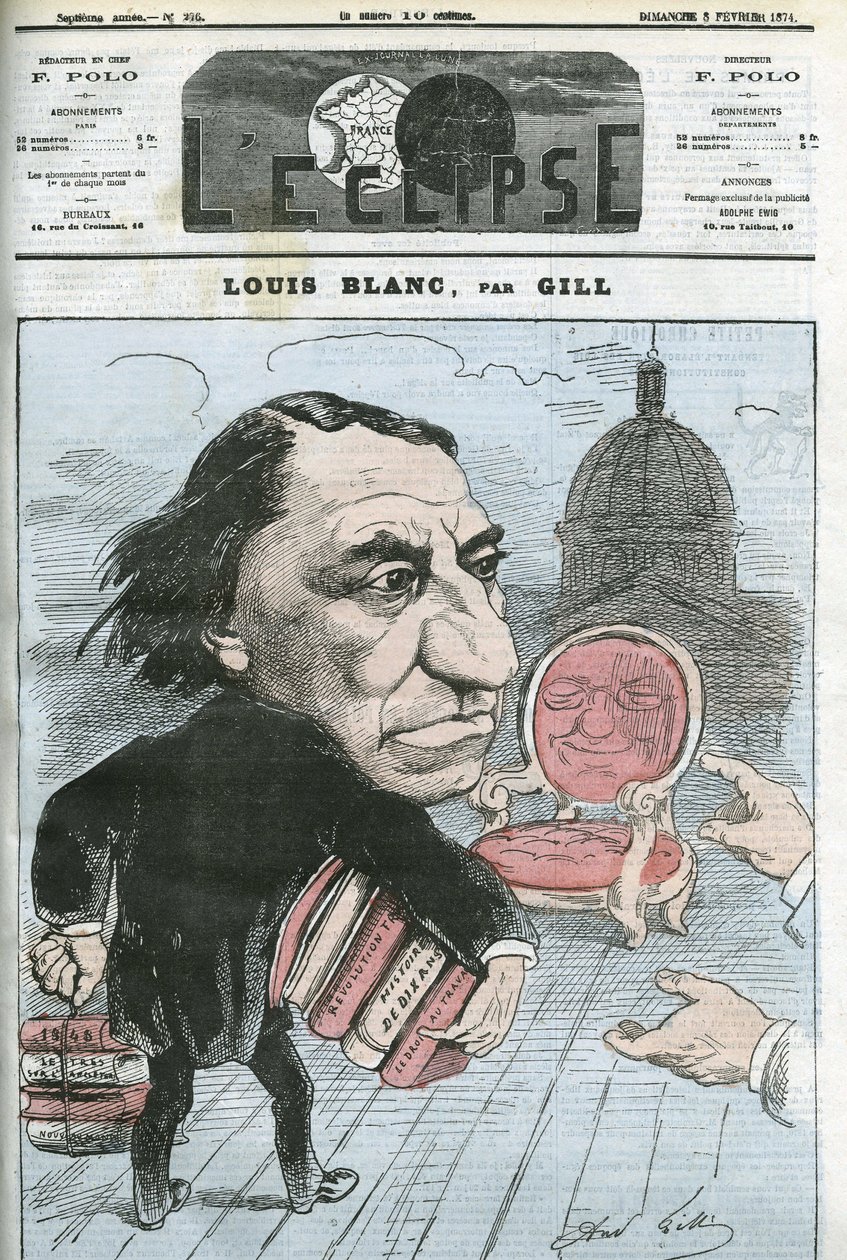 フランスの政治家・歴史家であるルイ・ブラン(1811-1882)の漫画。2月8日付ギル社「日食」表紙 作： アンドリュー・ギル