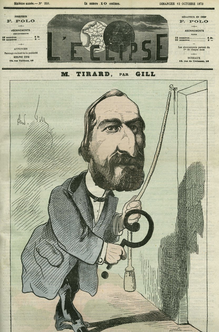 フランスの政治家、Pierre Tirard（1827-1893）の漫画。10月12日付ギル社「日蝕」の表紙 作： アンドリュー・ギル