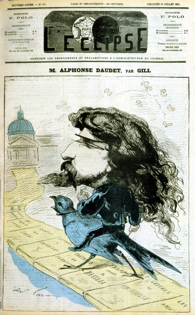 アルフォンス・ドーデとフランス・アカデミーについての漫画（1875年7月18日付「日蝕」に掲載されたギルによるもの 作： アンドリュー・ギル