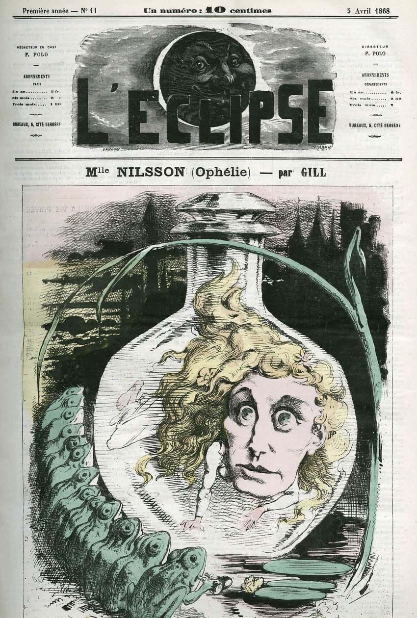 Ophelie役のChristine Nilsson（1843年〜1880年頃）スウェーデンのオペラ歌手。4月5日付のギル社「L
