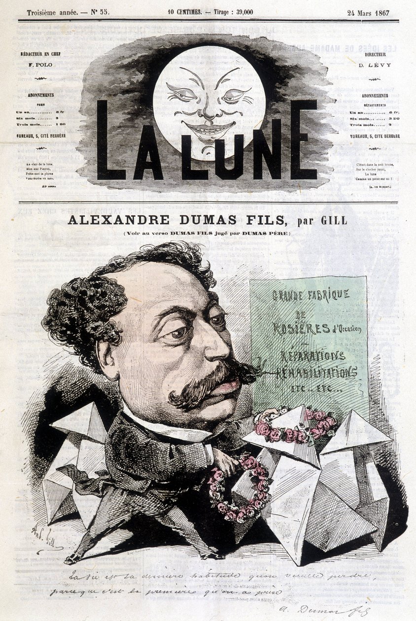 ギル氏によるAlexandre Dumas Filsのコミック画。1867年3月24日の表紙「La Lune」。 作： アンドリュー・ギル