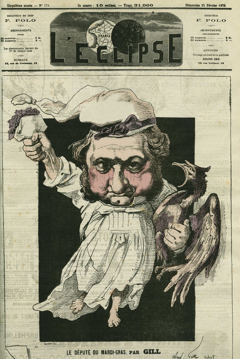 Eugene Rouher (1814-1884), フランスの政治家、ボナパルティスト党のリーダー。2月25日付ジルの「日蝕」の表紙 作： アンドリュー・ギル