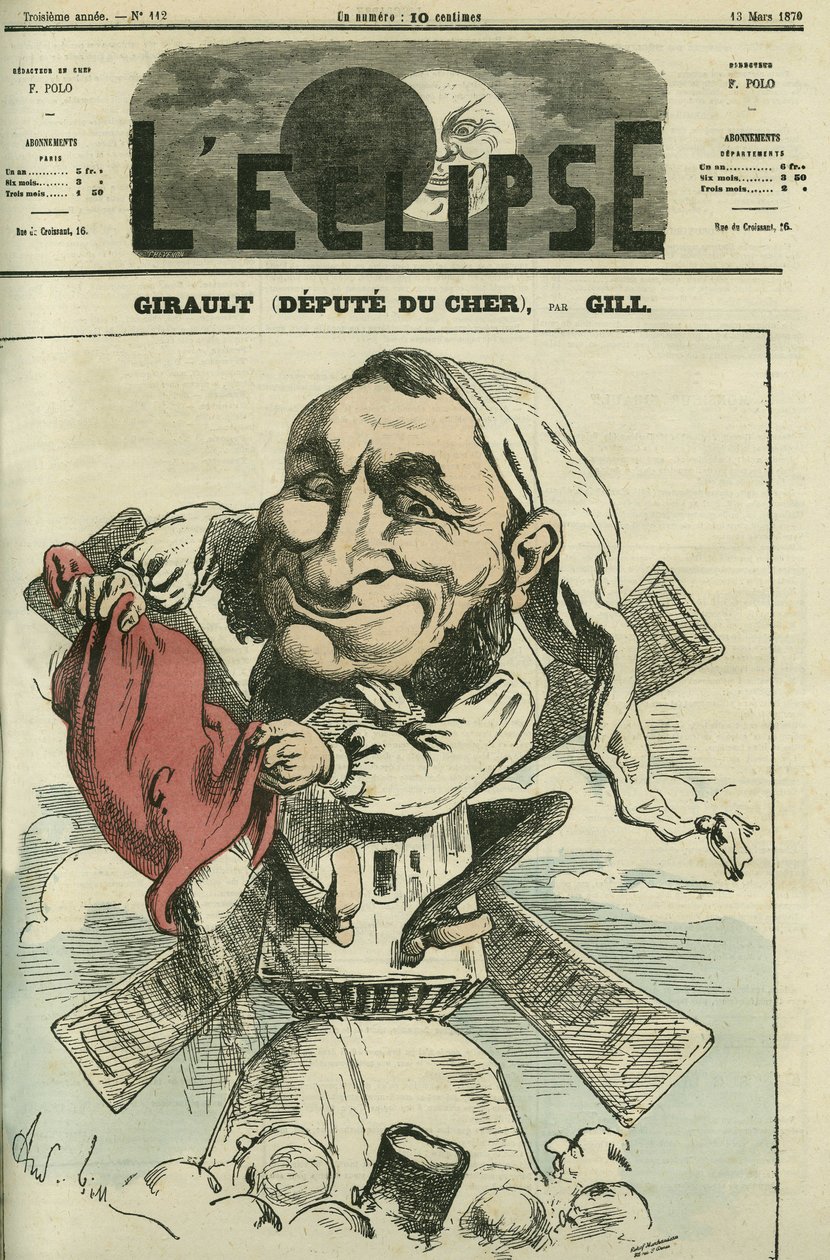 ジャン・ジロー（1825-1909）：フランスの製粉業者、政治家。3月13日付ジルの「日食」誌の表紙 作： アンドリュー・ギル