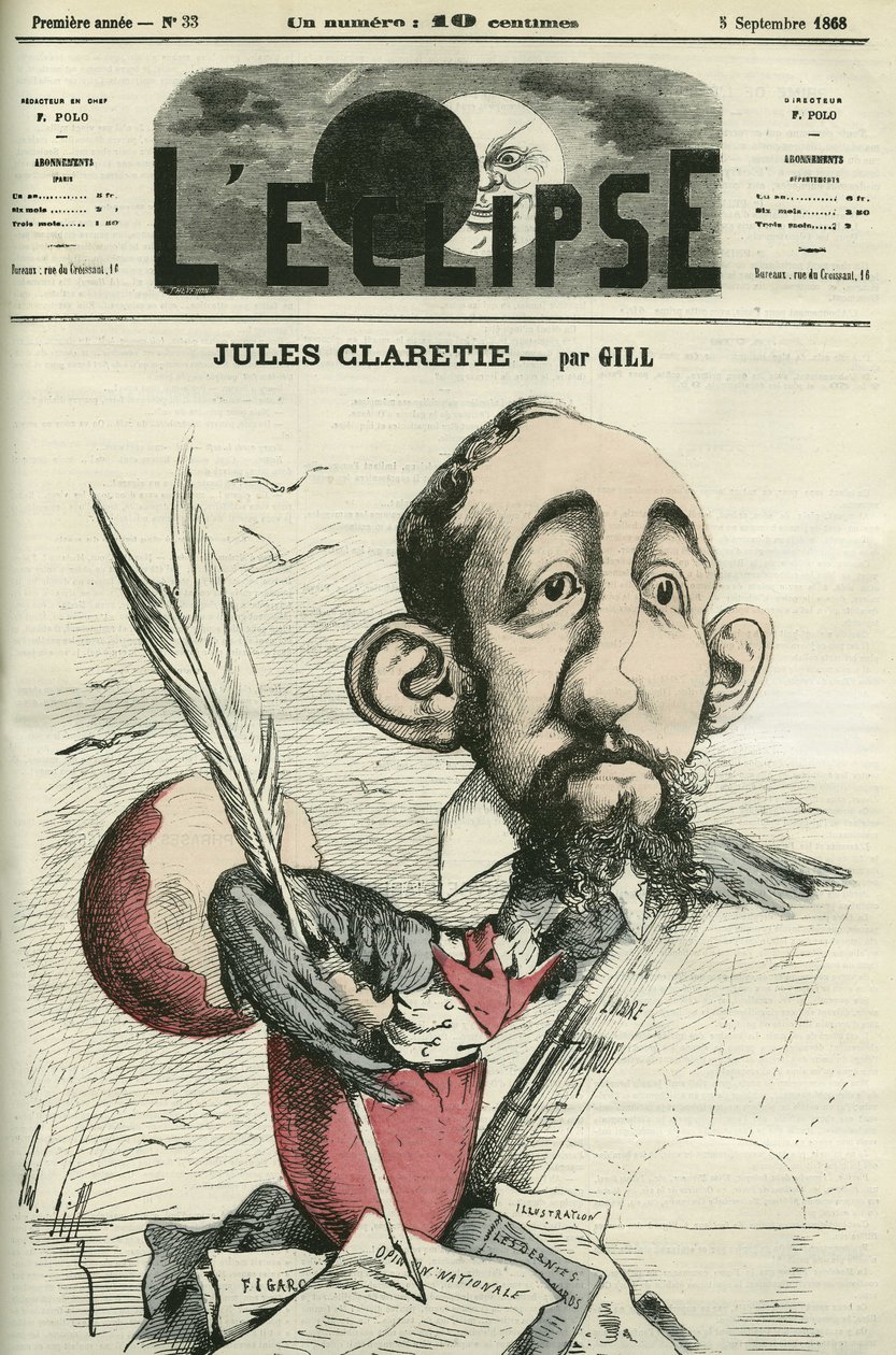 ジュール・クラレ（1840-1913）：フランスの小説家、劇作家、批評家。9月5日発売のギル社「日蝕」の表紙 作： アンドリュー・ギル