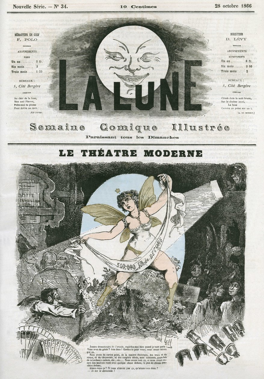 パリの近代劇場。ギルによる風刺画、「La Lune」10月28日号掲載 作： アンドリュー・ギル