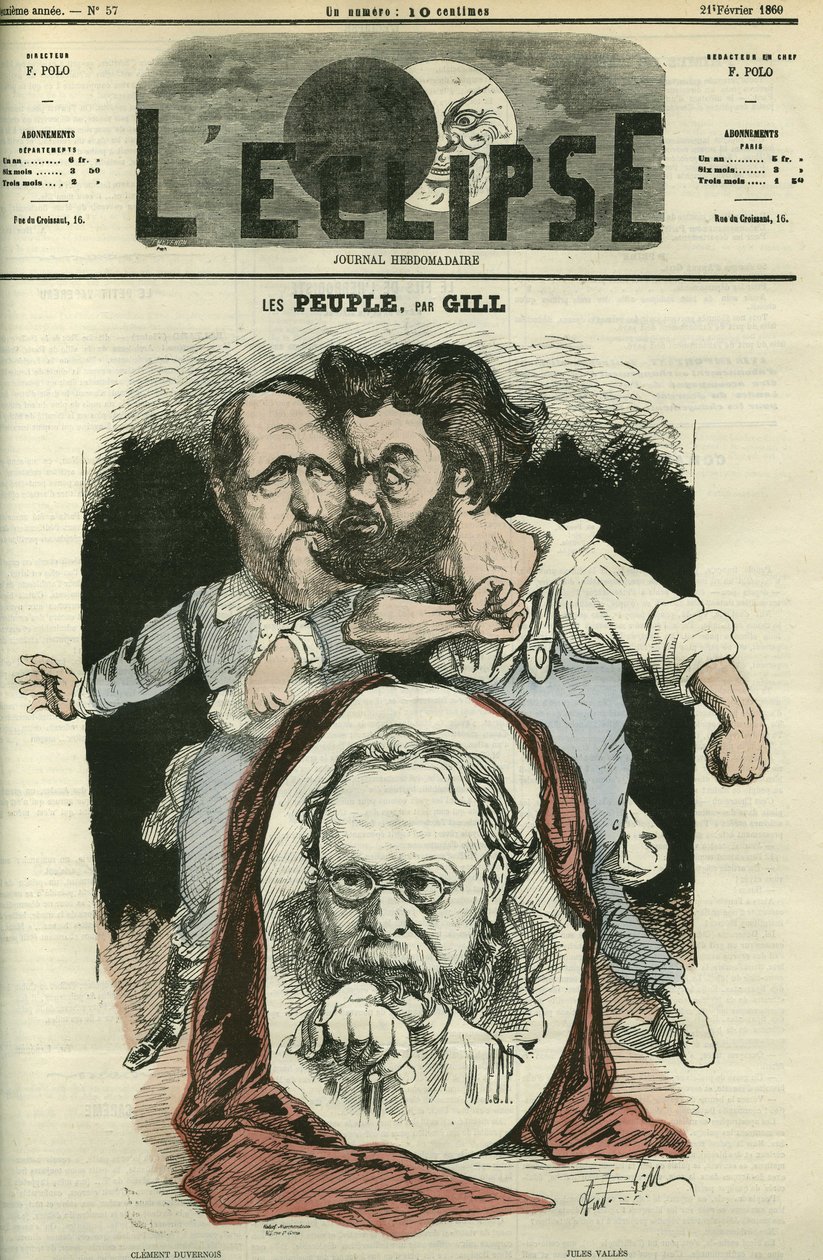 Les Peuples、作家や政治家であるClement Duvernois（1836-1879）、Pierre-Joseph Proudhon（1809-1865）、Jules Valles（1832-1885）の3人。2月21日付ギル社「L