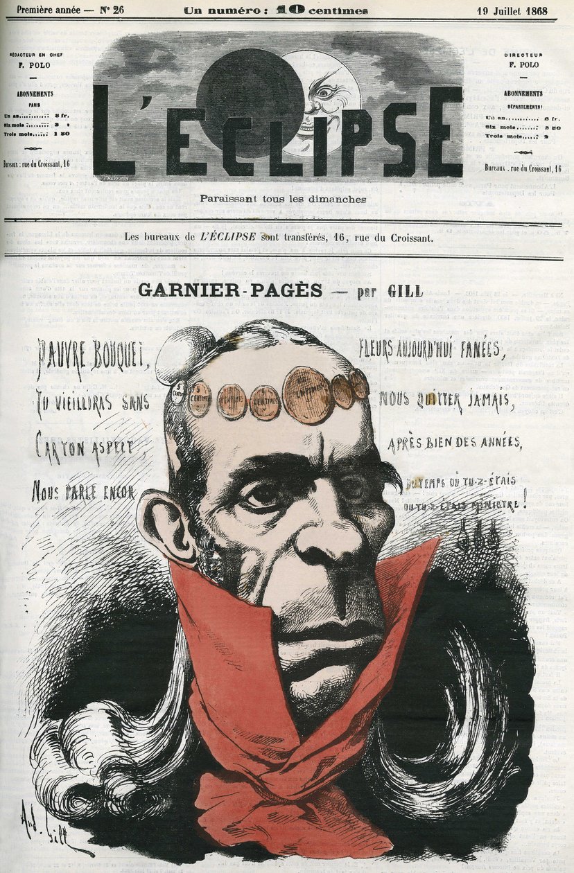 Louis Antoine Garnier-Pages (Garnier Pages) (1803-1878)、フランスの政治家。ギルの「日食」での表紙（7月19日 作： アンドリュー・ギル