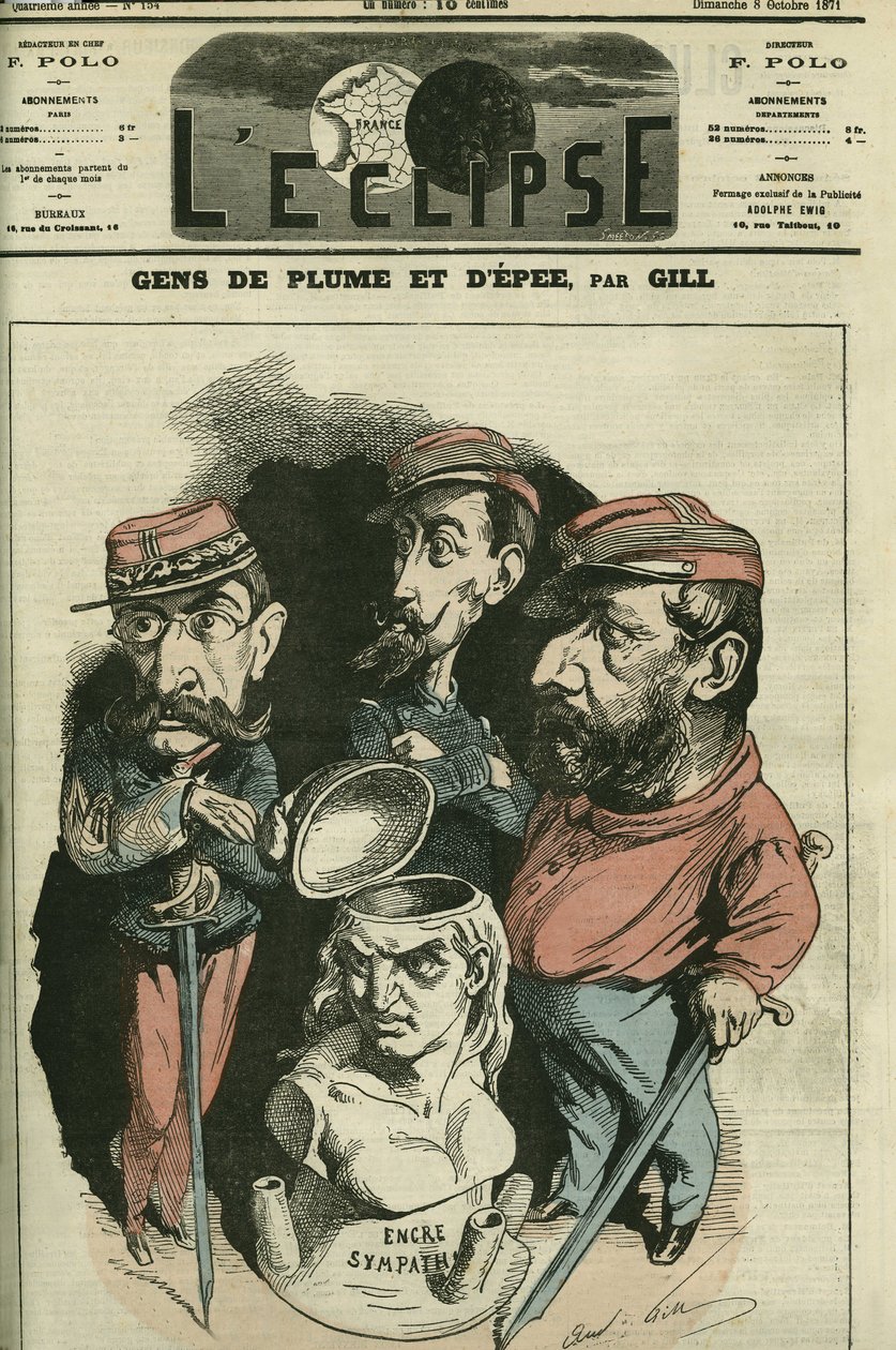 ペンと剣の人たち。ルイ・レオン・ファイダーブ（1818-1889）フランス軍人、カミーユ・クレメル（1840-1876）フランス軍人、フィリップ・トゥーサン・ジョセフ・ボルドーヌ（1821-1892）医師・軍人。10月8日付ギル社「L