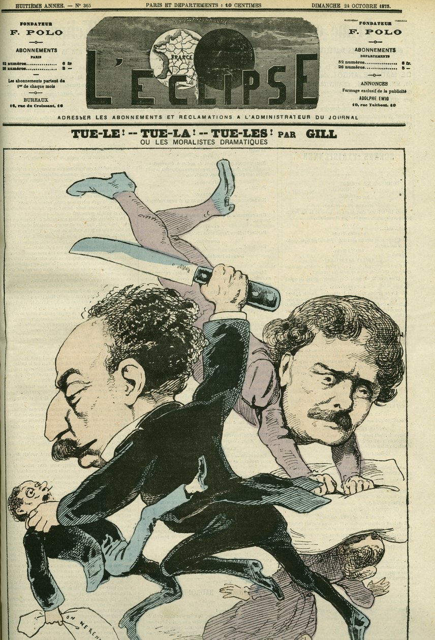 フランスの手紙魔、アレクサンドル・デュマ・ジュニア（1824-1895）とエルネスト・ロッシの肖像。10月24日付ギル社「L