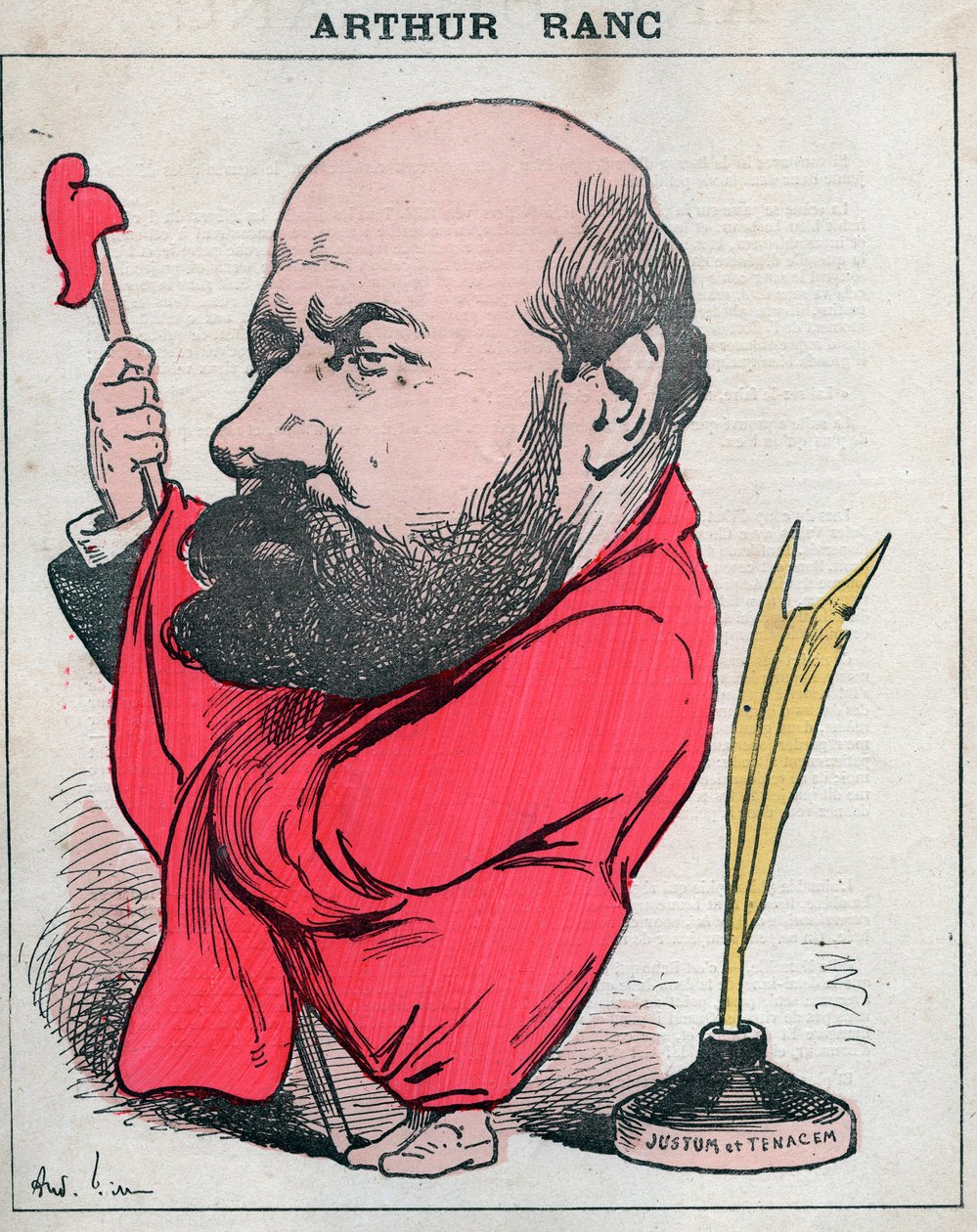 アルチュール・ラン（1831-1908）フランスのジャーナリスト、政治家の肖像 - アンドレ・ギルの漫画（パリの「今日の人」に掲載）。 作： アンドリュー・ギル