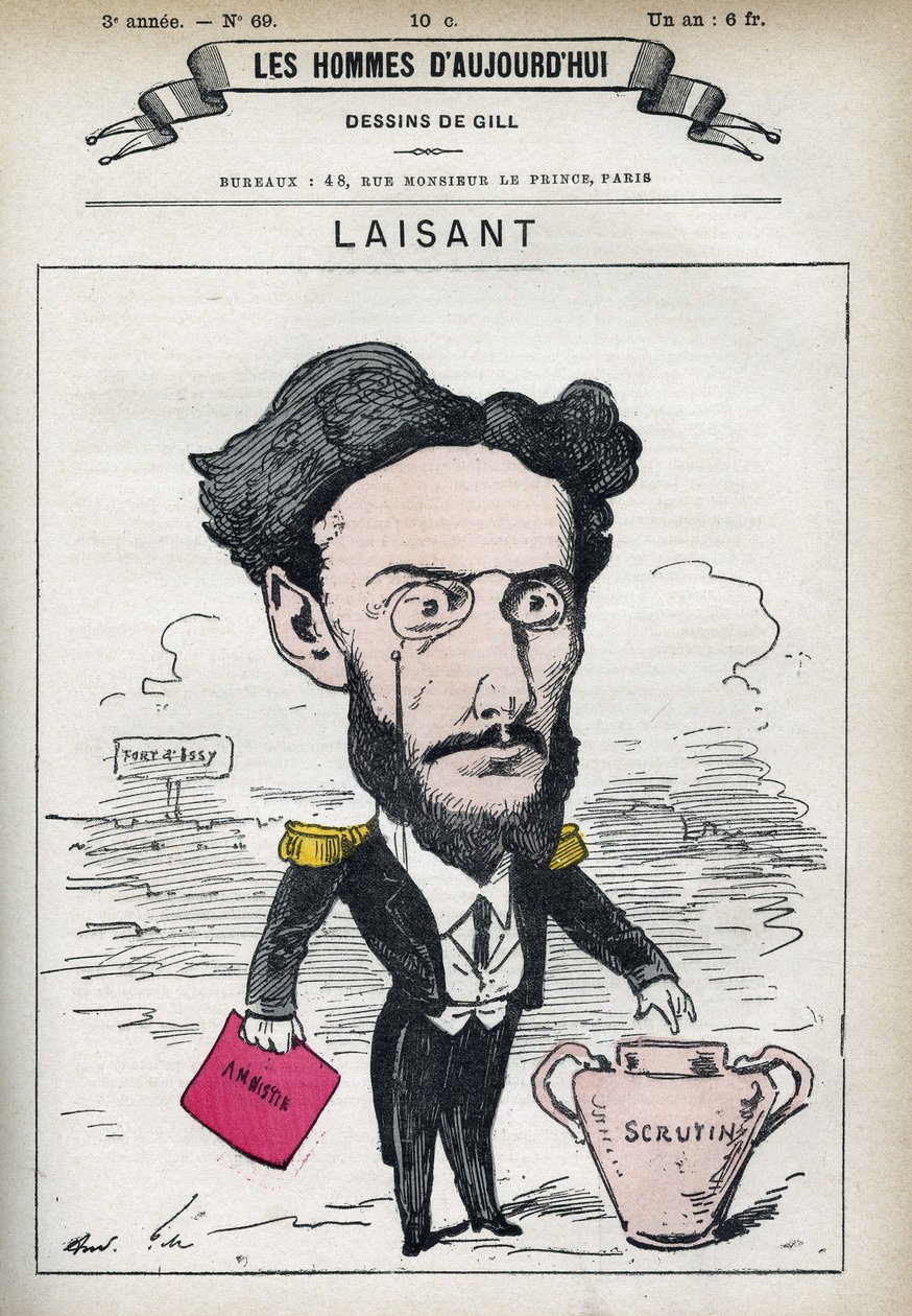 フランスの科学者・政治家であるCharles-Ange Laisant (1841-1893)の肖像。パリ、ギルの漫画。 作： アンドリュー・ギル