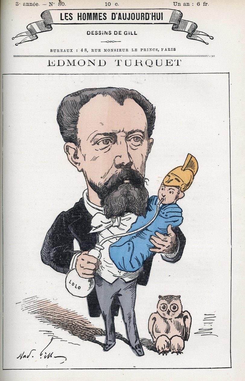 Edmond Henri Turquet (1836-1914)の肖像。彼はフランスの政治家で、1871年から1889年までエイスン地方の副官を務めた。パリのGillによる漫画。 作： アンドリュー・ギル