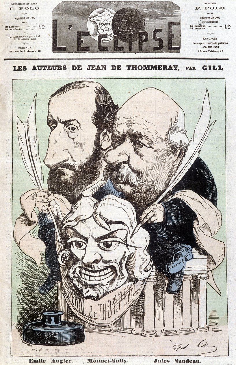 劇「ジャン・ド・ポムレー」の作者、エミール・オーギエ（1820-1889）とジュール・サンドー（1811-1883）の肖像。 作： アンドリュー・ギル
