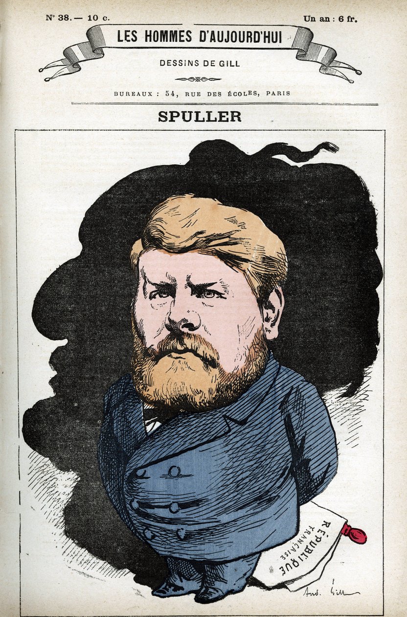 フランスの政治家・弁護士であるユージン・シュプラー（1835-1896）の肖像。ギルによる漫画、「今日の人」（パリ）掲載 作： アンドリュー・ギル