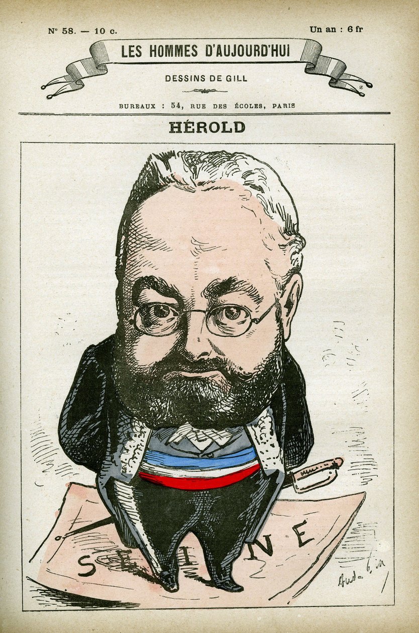 フランスの政治家、フェルディナン・ヘロルド（1828-1882）の肖像。ギルの風刺画（パリ 作： アンドリュー・ギル