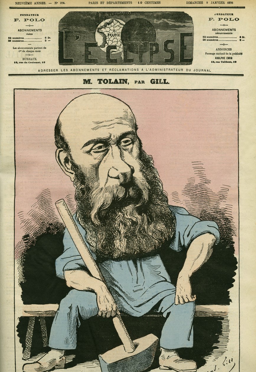 フランスの彫刻家・政治家であるHenri Louis Tolain (1828-1897)の肖像。1月9日付ギル社「L