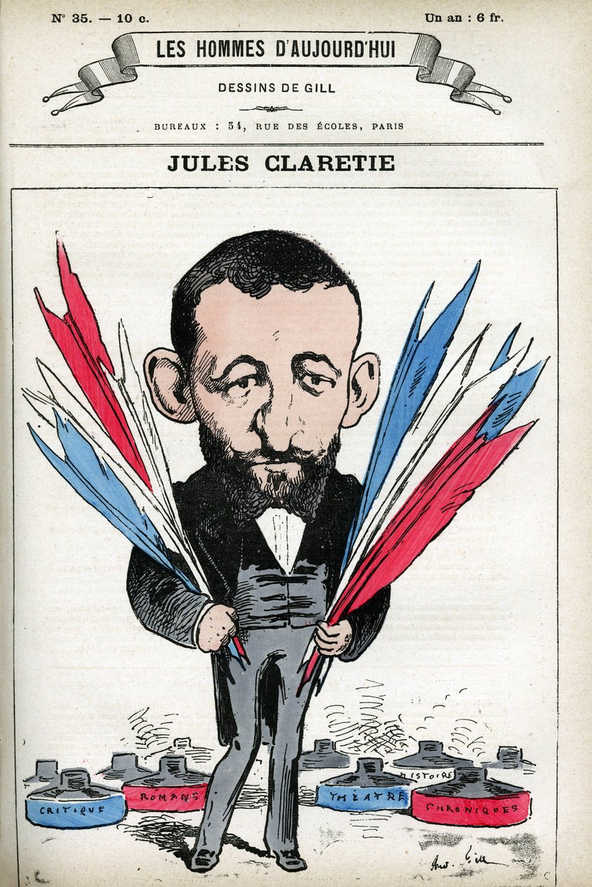フランスの小説家、劇作家、批評家であるジュール・クラレ（1840-1913）の肖像。ギルの漫画、『今日の人』（パリ）所収 作： アンドリュー・ギル