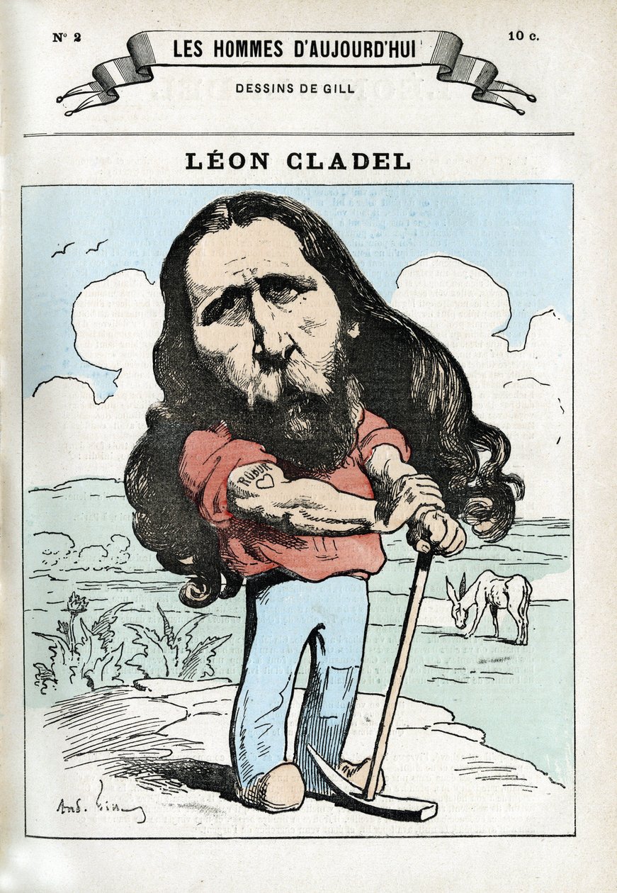レオン・クラデル（1835-1892）の肖像。ギルによる風刺画、パリ 作： アンドリュー・ギル