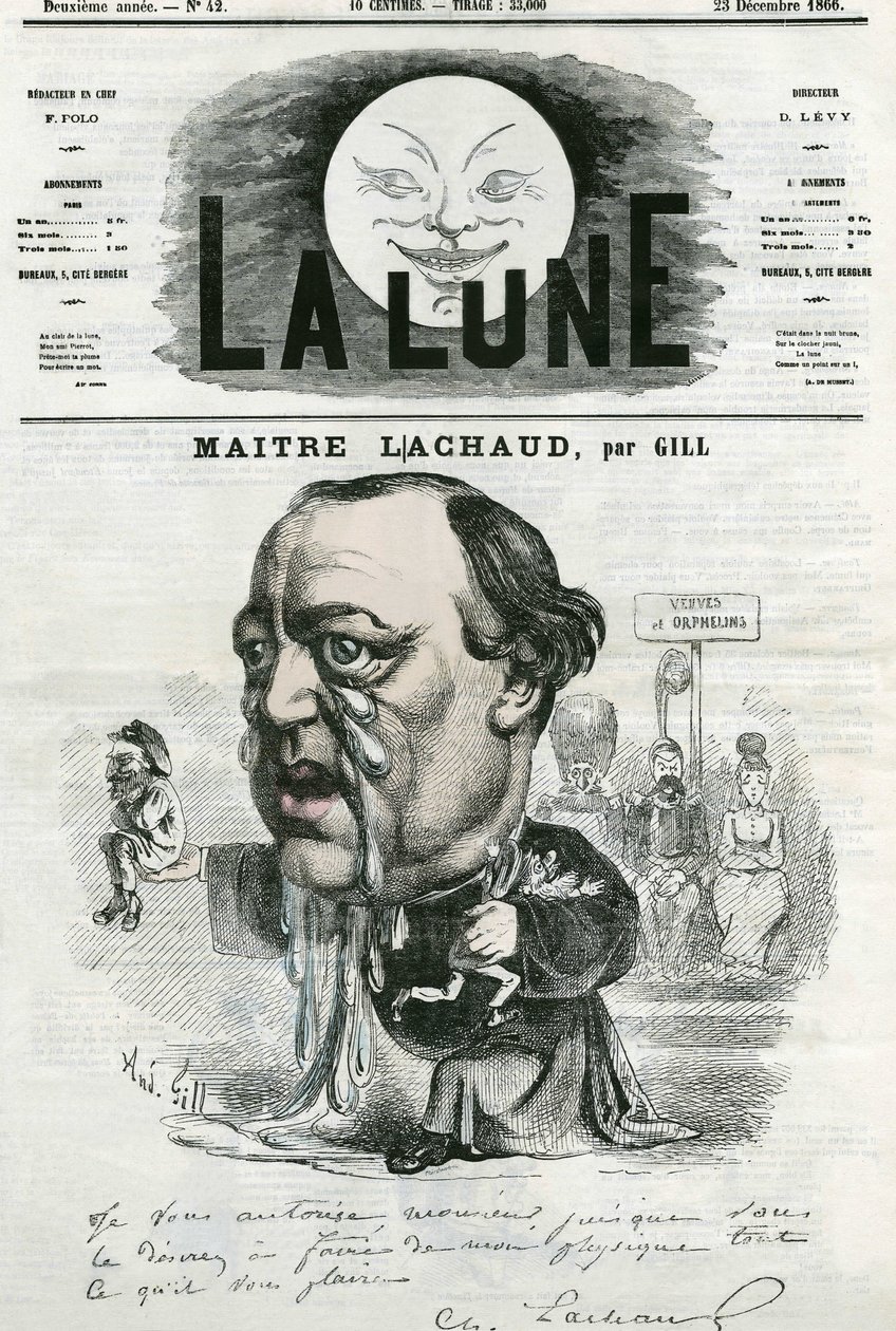 Maitre Charles Lachaud (1817-1882), フランスの弁護士の肖像。ギルによる漫画（「La Lune」12月23日号掲載 作： アンドリュー・ギル