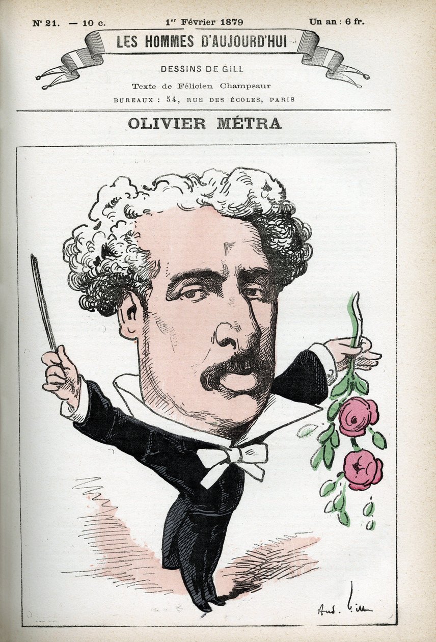 オリヴィエ・メトラ（1830-1889）の肖像。フランスの俳優、人気作曲家。ギルによる漫画、『今日の人』（パリ）所収 作： アンドリュー・ギル
