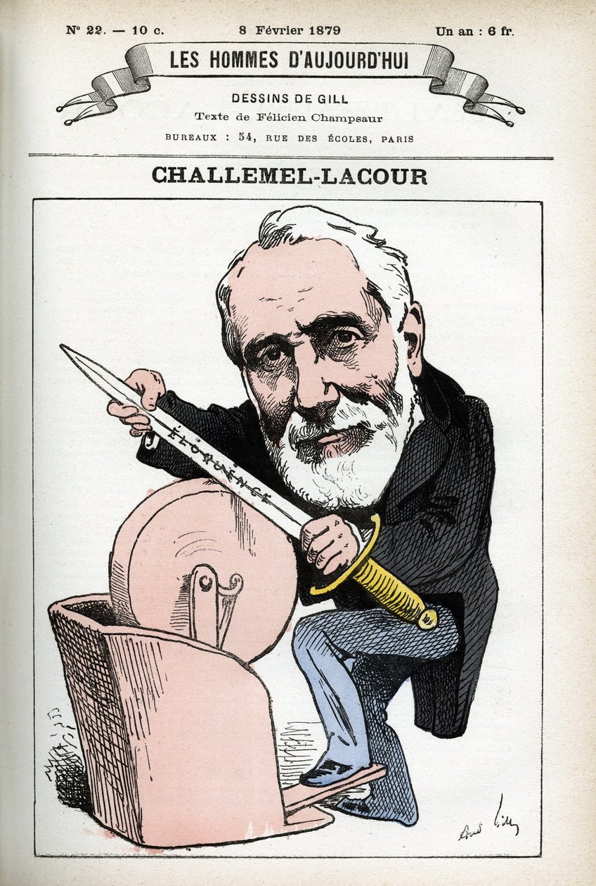 政治家、外交官、フランス哲学史家であるPaul-Armand Challemel-Lacour (1827-1896)の肖像。ギルの漫画、「今日の人」（パリ）所収 作： アンドリュー・ギル