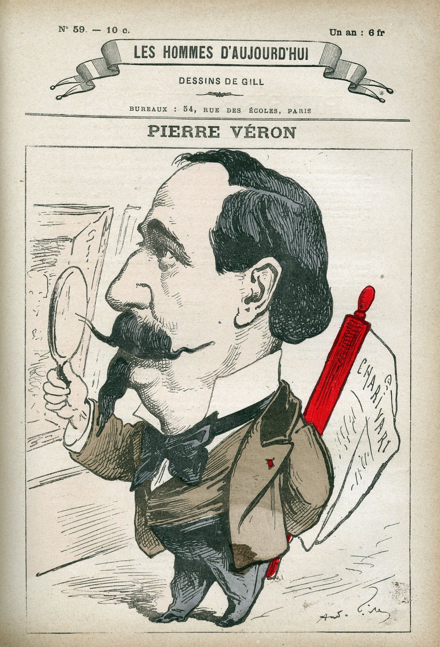 フランスの作家・詩人のピエール・ヴェロン（1831-1900）の肖像。ギルによる風刺画、パリ 作： アンドリュー・ギル