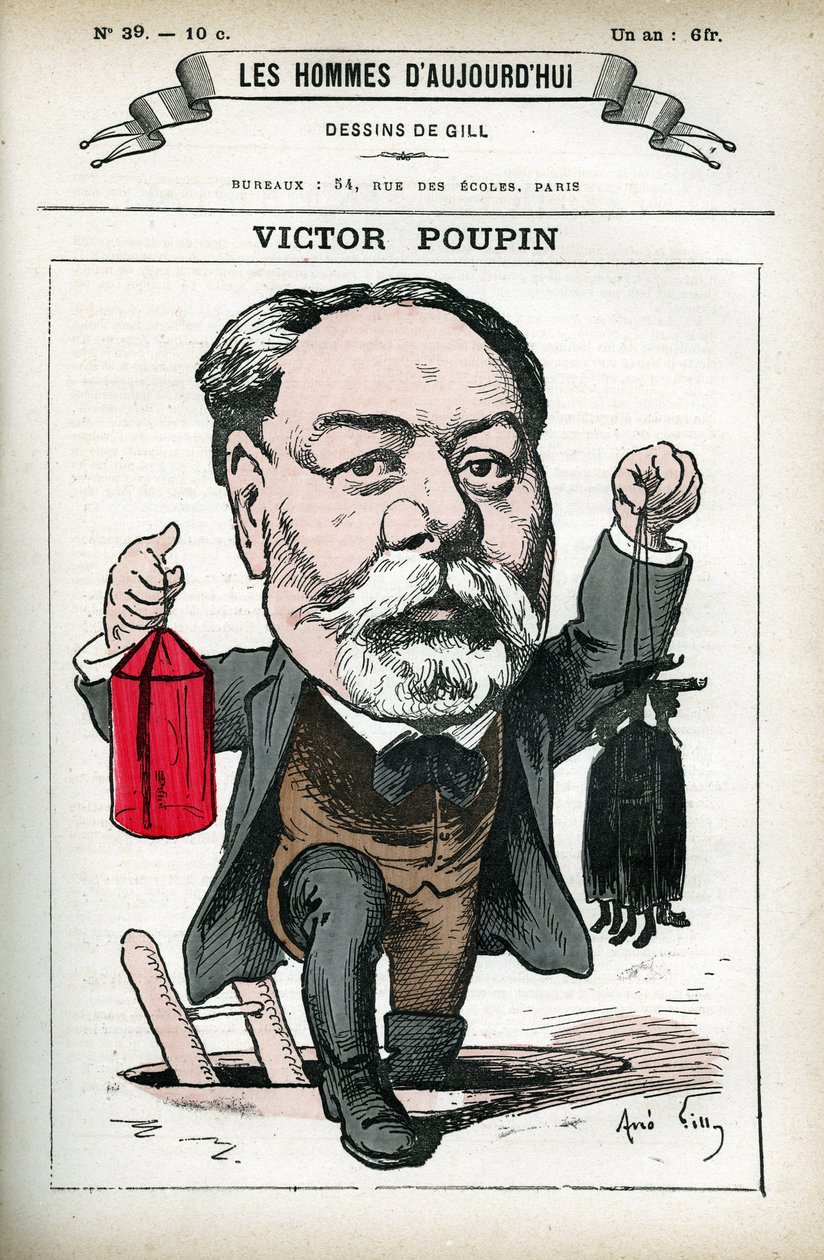 フランスの政治家Victor Poupin (1838-1906)の肖像。ギルによる漫画、「今日の人」（パリ）掲載 作： アンドリュー・ギル